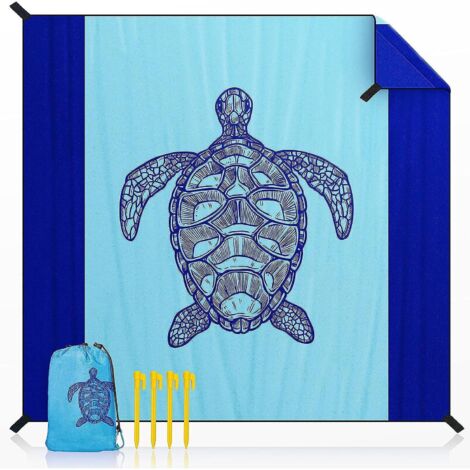 Couverture de pique-nique imperméable et résistante au sable 200 x 140 cm avec 4 piquets, tapis de plage portable pour le camping et la randonnée (1/4)