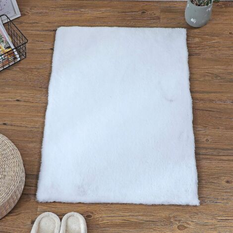 Tapis en fausse fourrure imitation peau de lapin – Coussin de canapé en laine synthétique doux, confortable et réaliste (blanc, 60 x 90 cm) (1/5)