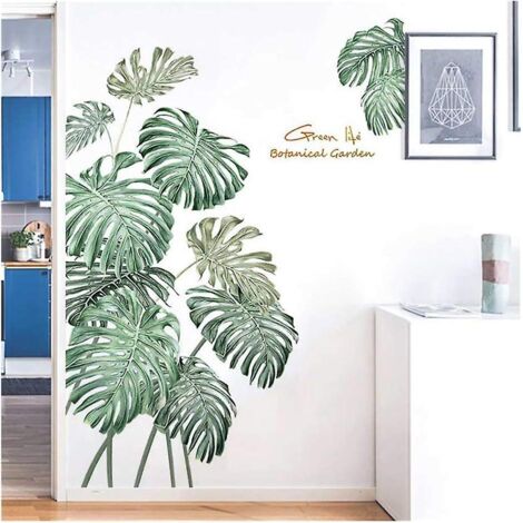 Lot de 2 stickers muraux minimalistes nordiques à motif de feuilles vertes (90 x 120 cm) - Décoration de chambre et de salon (1/5)
