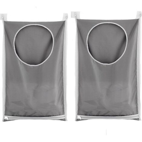 Grand sac de rangement suspendu pour linge (gris) - Lot de 2 pièces (1/5)