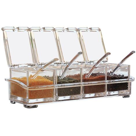 Ensemble de 4 pièces de rangement pour épices en acrylique avec cuillères de service - Idéal pour organiser votre cuisine (1/4)