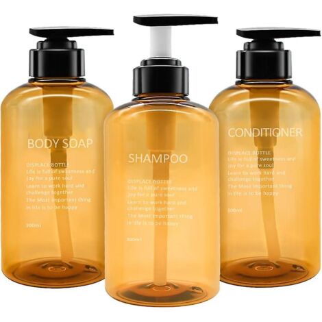 Lot de 3 distributeurs de savon rechargeables en plastique de 300 ml avec pompe - Système sous vide pour salle de bain et cuisine - Convient pour lotion, gel douche et shampoing (1/5)
