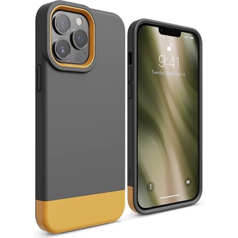 Coque fine Glide gris foncé et jaune pour iPhone 13 Pro Max avec protection renforcée de l'appareil photo et résistance aux rayures (1/5)