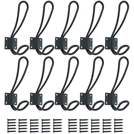 Ensemble de 10 crochets métalliques noirs à double fixation avec vis pour portes, cuisines et chambres (1/5)