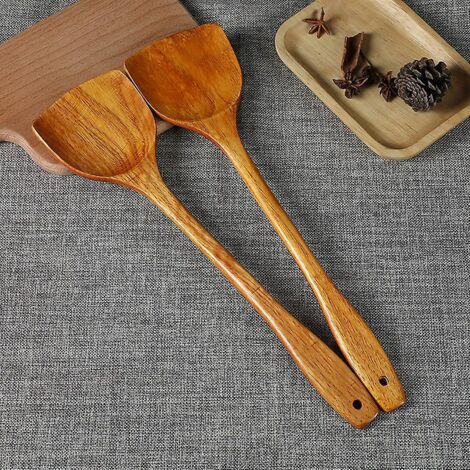 Lot de 2 spatules en bois écologiques pour une cuisson sûre et antiadhésive (1/5)