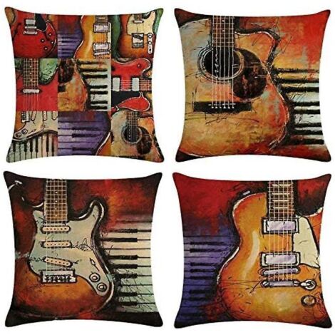 Ensemble de 4 housses de coussin en coton et lin, 45 x 45 cm, housses de coussin décoratives ultra douces pour canapé, salon et chambre à coucher (1/5)