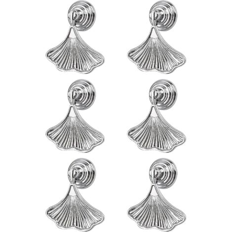Ensemble de 6 poignées de tiroir argentées en forme de feuille de ginkgo pour armoires et placards (1/5)