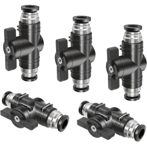 Lot de 5 raccords rapides pneumatiques de 6 mm avec vanne à bille et commande manuelle (1/5)