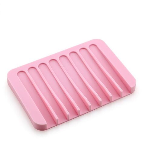 Porte-savon en silicone auto-drainant pour salle de bain ou cuisine, rose (1/4)
