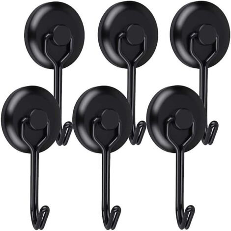 Lot de 6 crochets magnétiques pivotants en néodyme noir pour réfrigérateur, cuisine et table (1/5)