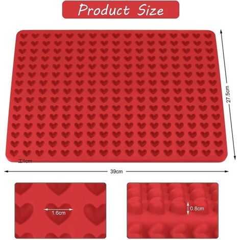 Tapis de cuisson en silicone en forme de cœur de 1 cm avec moules à arêtes, à poissons et à gâteaux, tapis de cuisson antiadhésif rouge en silicone pour biscuits, chocolats et plateaux à viande (1/4)
