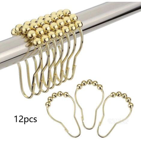 Anneaux de rideaux en métal doré antirouille, motif gourde à cinq perles - Lot de 12 (1/4)