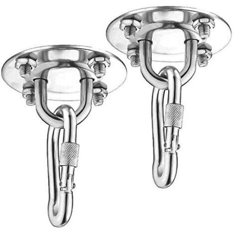 Crochets de plafond robustes en acier inoxydable, lot de 2, capacité de 450 kg, rotation à 180°, pour suspendre hamac, chaise suspendue, lampe suspendue, ensembles en béton/bois (1/5)
