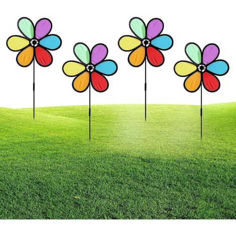 Ensemble de 4 girouettes colorées pour jardin extérieur - Girouettes en métal à 6 feuilles pour la décoration de terrasse et de jardin (1/5)