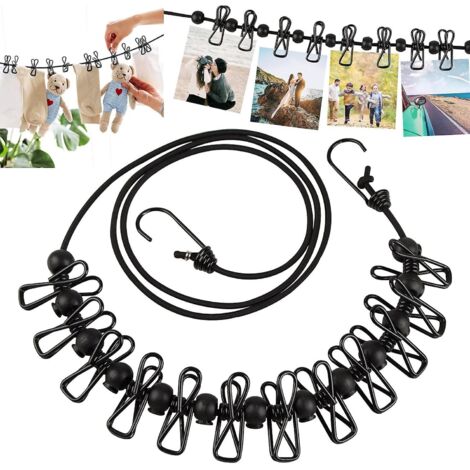 Étendoir à linge portable d'extérieur avec 12 pinces pour le camping et les voyages (noir) (1/5)