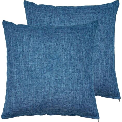 Ensemble de 2 housses de coussins de canapé en lin bleu royal, grands coussins de dossier pour salon et chambre - Mélange de coton et de lin sans âme (1/5)