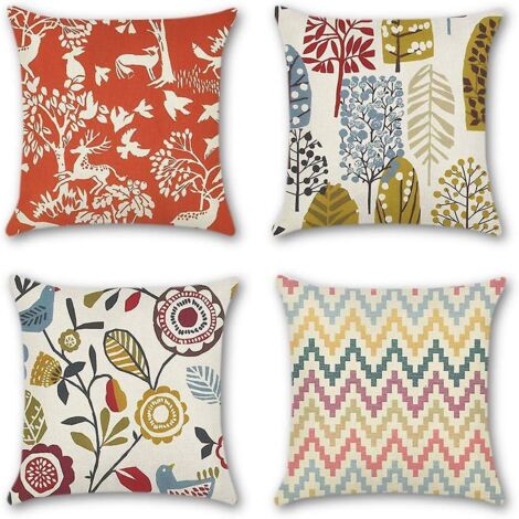 Ensemble de 4 housses de coussin décoratives en coton et lin doux, style automne, 45 x 45 cm (1/5)