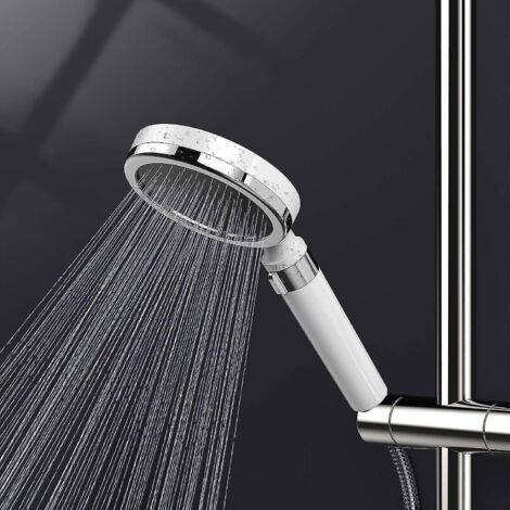 Douchette haute pression avec 3 filtres anticalcaire et design blanc économe en eau (1/5)