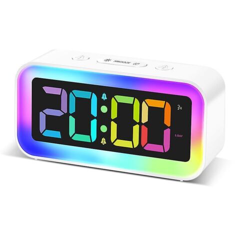 Réveil numérique LED coloré avec luminosité réglable et veilleuse (1/5)