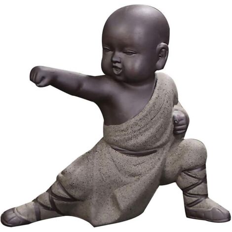 Service à thé artisanal en sable violet représentant un petit moine, idéal pour la cérémonie du thé Kung Fu et la dégustation du thé. (1/5)