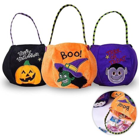 Ensemble de 3 sacs à bonbons et cadeaux d'Halloween - Motifs citrouille, vampire et sorcière (1/5)