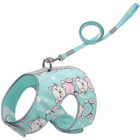 Gilet pour animaux de compagnie en maille réfléchissante cyan ajustable avec style gilet anti-choc et laisse confortable pour chats (1/5)