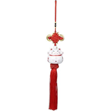 Ornement suspendu en céramique Feng Shui Chat porte-bonheur pour la richesse et la fortune (1/5)