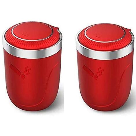 Poubelle de voiture avec couvercle et éclairage LED, amovible, pile bouton intégrée (rouge, 2 pièces) (1/3)