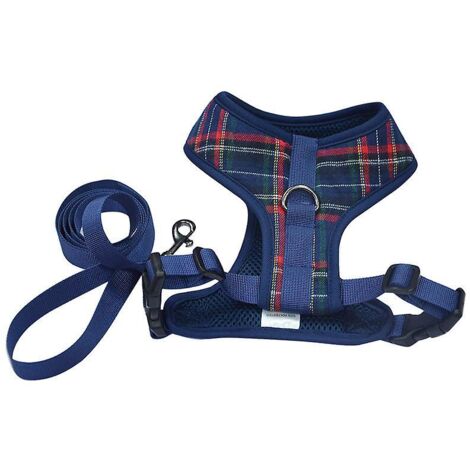 Ensemble gilet et laisse bleu moyen pour chien avec boucle de soutien-poitrine réglable en polyester. (1/5)