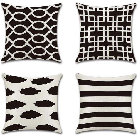 Ensemble de 4 housses de coussin à motif flamant rose tropical, 45 x 45 cm, rayures noires, pour canapé, salon ou chambre. (1/5)