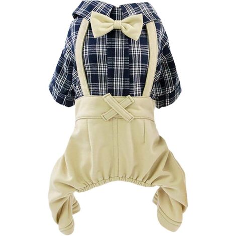 Chemise pour petit chiot à carreaux bleus et noirs avec nœud papillon - Gilet décontracté, tendance et élégant (1/4)