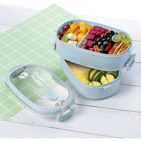Boîte à bento bleue à 2 compartiments avec couverts pour enfants et adultes - Compatible micro-ondes et lave-vaisselle (1/5)