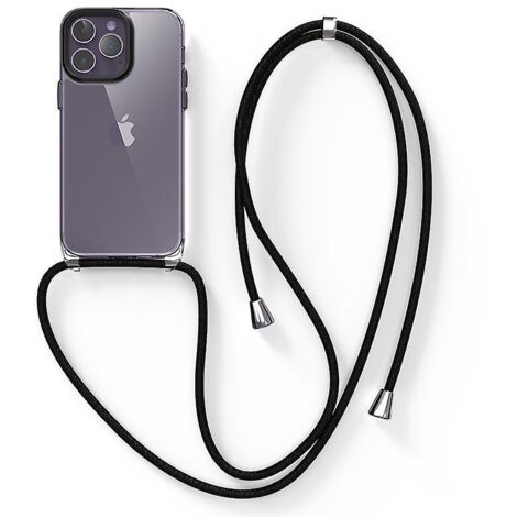 Étui iPhone 15 en silicone transparent, ajustable et anti-chute, avec dragonne et bandoulière. (1/5)