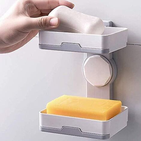 Étagère murale rotative à double niveau avec égouttoir - Sans perçage - Idéale pour salle de bain, chambre ou cuisine - Blanche (1/5)