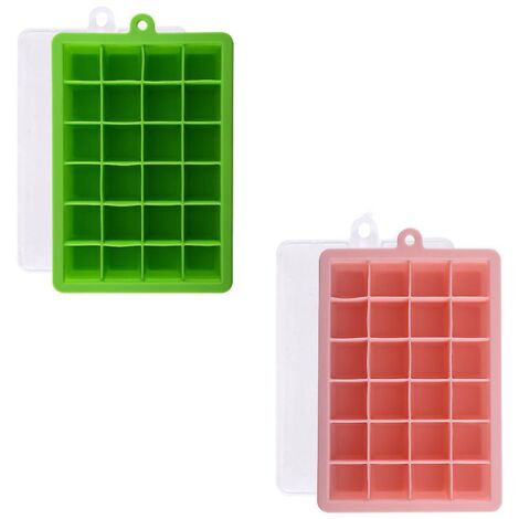 Bac à glaçons en silicone pour 48 glaçons - Sans BPA - Bicolore (vert olive/rouge minéral) (1/5)