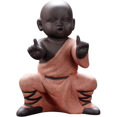 Statuette de Bouddha moine Kung Fu, figurine pour plateau à thé de jardin zen, décoration pour la maison et le bureau (rouge) (1/5)