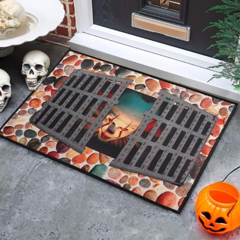Tapis de porte d'égout clown d'Halloween - Tapis de porte d'horreur en vision stéréo 3D (40x60cm, A) (1/5)