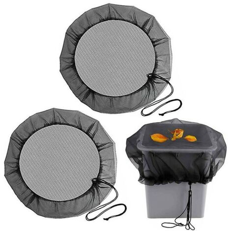 Lot de 2 filets de protection pour récupérateur d'eau de pluie, 95 cm, avec cordon de serrage, anti-poussière, pour protéger des feuilles, des insectes et des moustiques - Noir (1/5)