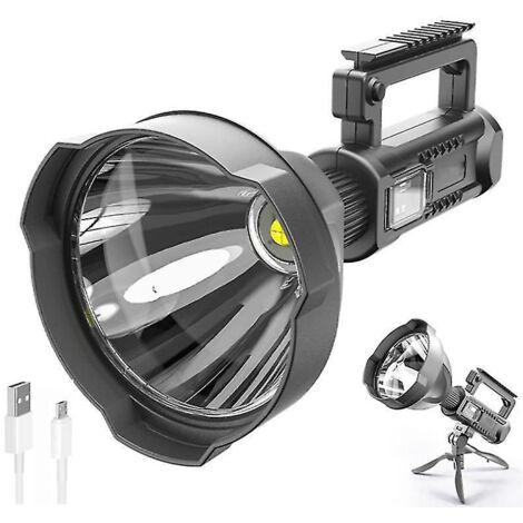 Lampe torche projecteur rechargeable 90 000 lumens avec trépied et sortie USB, étanche IPX5, 4 modes (1/5)