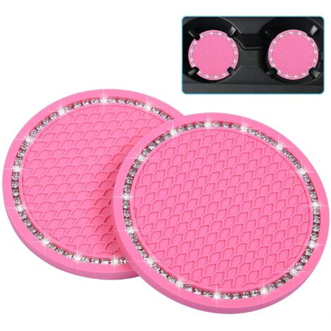 Lot de 4 sous-verres roses en PVC pour voiture - Inserts antidérapants universels pour porte-gobelets de véhicule (diamètre 2,75) (1/5)