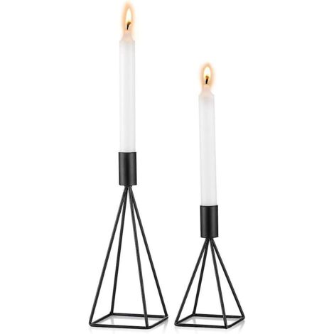 Ensemble de 2 bougeoirs géométriques en métal noir de tailles différentes - Décoration de table de mariage vintage (1/5)