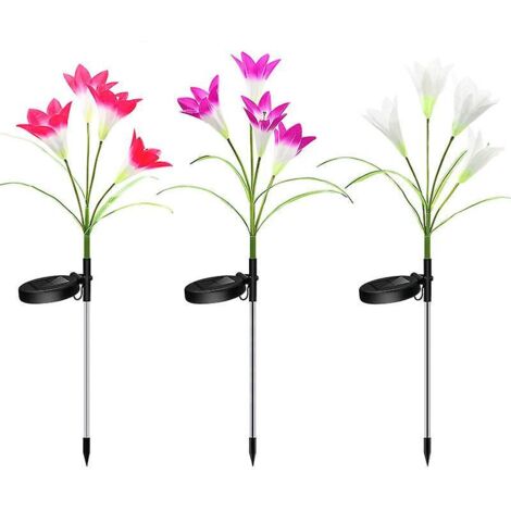 Ensemble de 3 lampes solaires en forme de lys pour la décoration extérieure de jardin, clôture, portail, allée et décoration de fête (1/5)