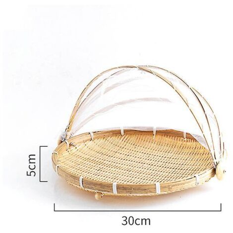 Panier de pique-nique en bambou tressé à la main avec housse anti-poussière, à suspendre au mur pour fruits, légumes et pain - 30 cm de diamètre (1/5)