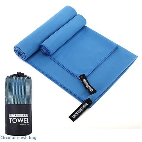 Serviette de voyage ultralégère en microfibre - Séchage rapide et compacte - Idéale pour le sport et les aventures - Disponible en 3 couleurs (bleu) (1/5)