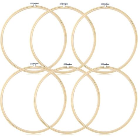 Lot de 6 cercles à broder en bambou réglables de 20 cm - Ensemble de cercles à broder ronds en bois pour le point de croix, idéal pour les loisirs créatifs. (1/5)