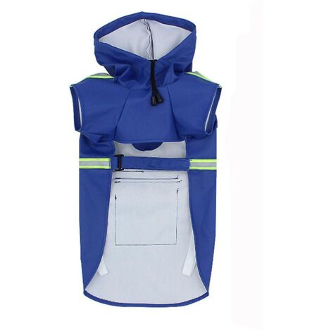 Imperméable à capuche pour animaux de compagnie avec bandes réfléchissantes et ouverture pour harnais - Bleu foncé, Taille S (1/5)