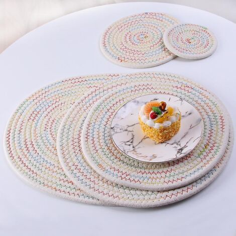 Ensemble de 5 sets de table en corde de coton tissée à la main - Isolation thermique, anti-brûlure, épais - Idéal pour tasses à thé, théières, assiettes et bols - Décoration intérieure colorée et créa (1/5)