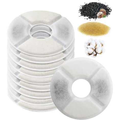 Lot de 10 filtres de rechange pour fontaines à eau pour chats et chiens de 1,6 à 2,5 L - Filtres à charbon actif et à résine échangeuse d'ions (1/5)