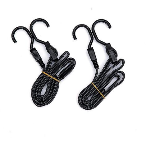 Sangles d'arrimage élastiques universelles, étanches et réglables, avec crochets en plastique et boucle de sécurité - Lot de 2 pour bagages, vélos, remorques, camping, charges lourdes (1/4)
