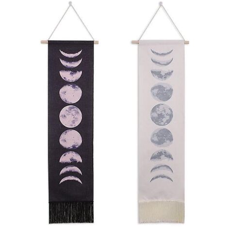 Ensemble de 2 tapisseries murales artisanales en toile de coton représentant les phases complètes du cycle lunaire, décoration astronomique pour la maison, le bureau ou l'hôtel (1/5)